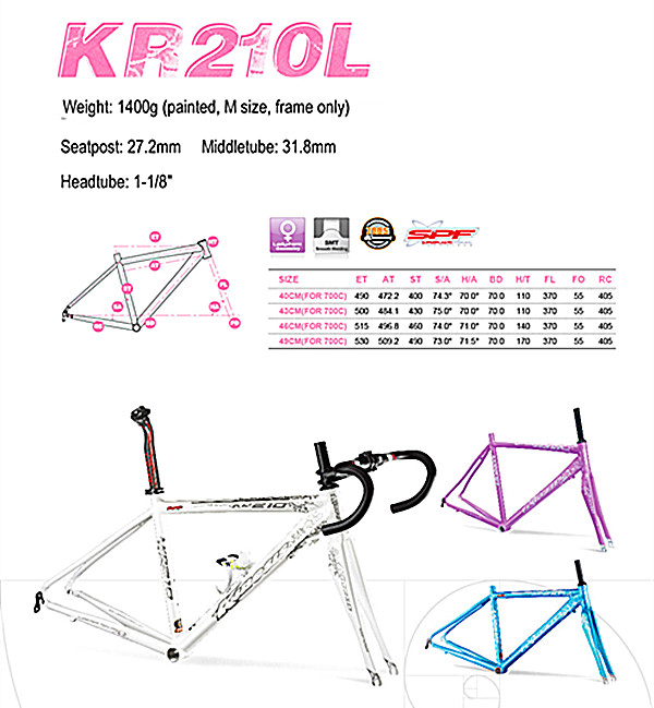 Superlight Aluminum Bike Frame Lady Aero Road Bike Frame+Fork set KR210L Women 1.4kg 4
