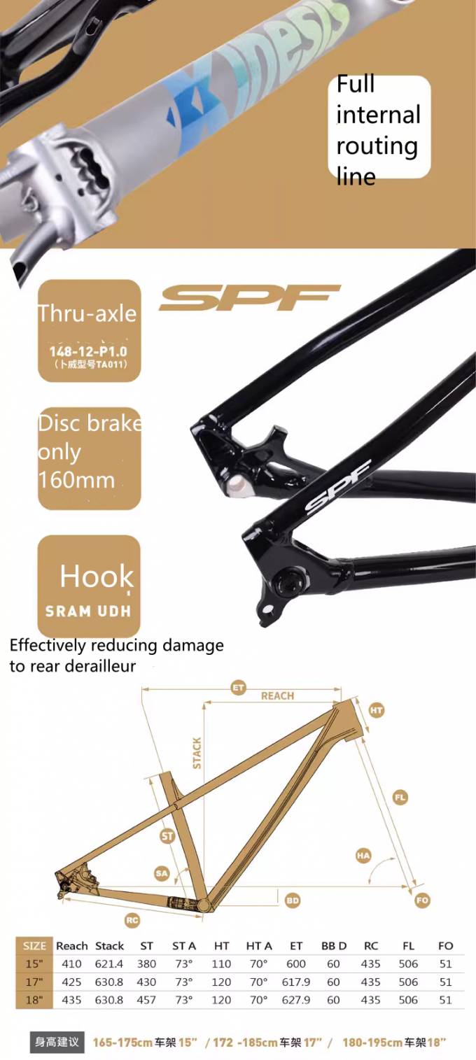 29er Aluminum Alloy XC Mountain Bike Frame  Internal Cable Routing 148*12mm thru-axle 2