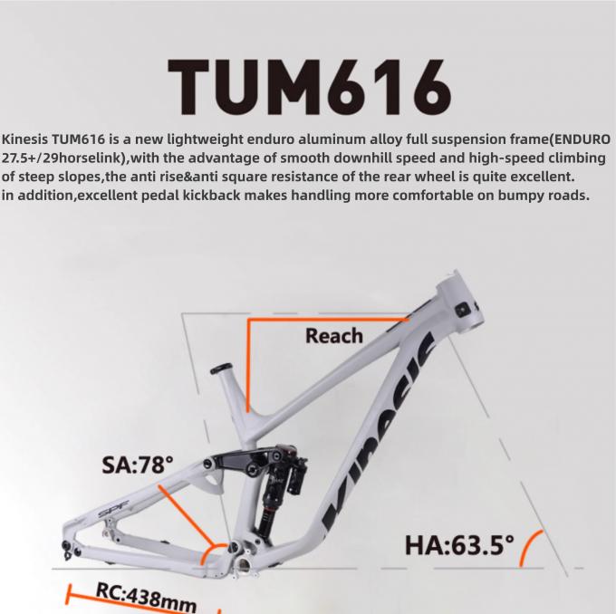 Kinesis TUM616 27.5+ 29er Aluminum  Full Suspension Enduro Off-Road Soft Tail Mountain Bike Frame 2
