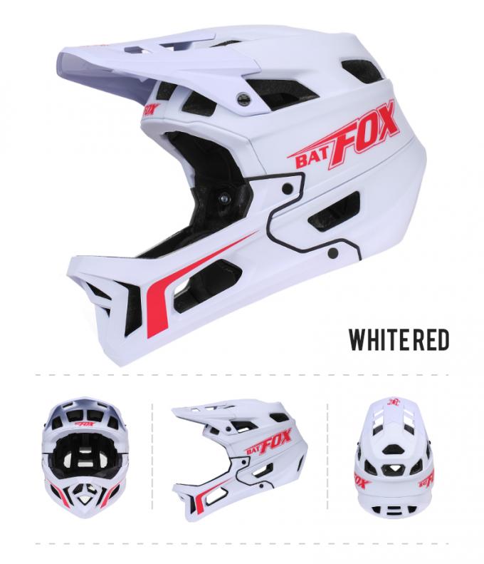 Adult BMX Full Face Helmet Downhill Off Road Integrated Shell PC+Inner EPS and 25 Vents White Red 13